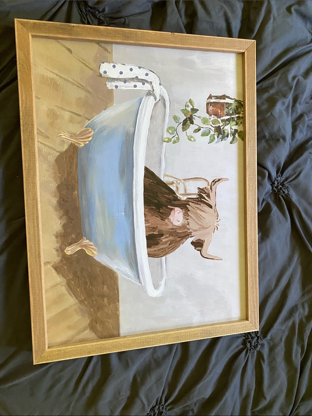 Framed Blue Bathtub Highland Cow Wall Art